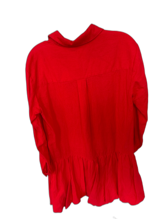 Cynthia Rowley Size XS Tomato Linen Long Sleeve Drop Waist Buttons Dress Tomato / XS
