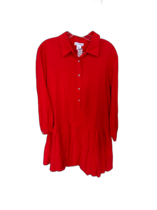 Cynthia Rowley Size XS Tomato Linen Long Sleeve Drop Waist Buttons Dress Tomato / XS