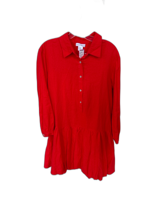 Cynthia Rowley Size XS Tomato Linen Long Sleeve Drop Waist Buttons Dress Tomato / XS