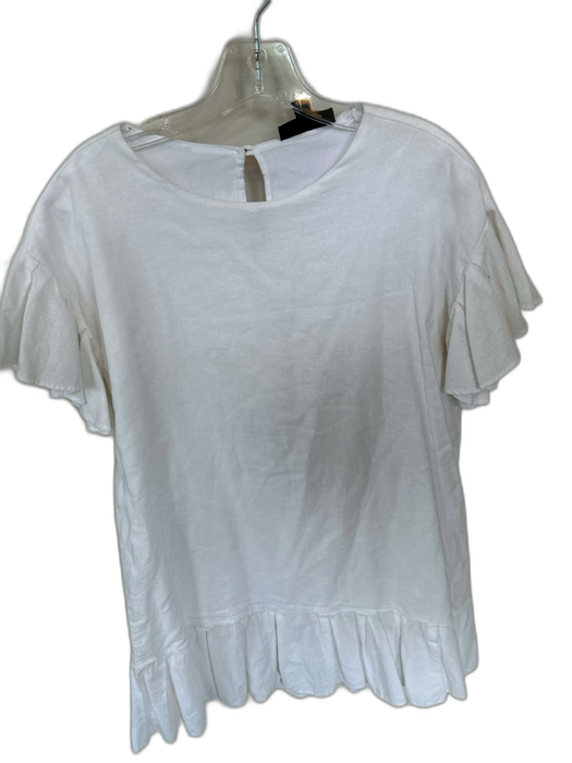 Nicole Miller Size S White Ramie & Cotton Flutter Sleeves Drop Waist Dress White / S