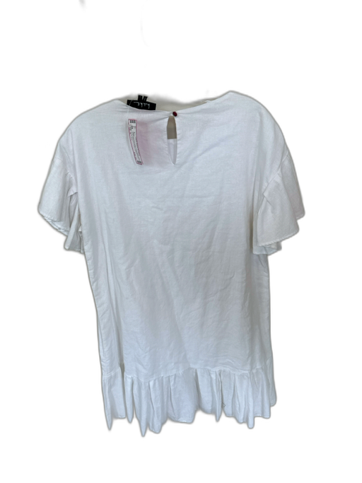 Nicole Miller Size S White Ramie & Cotton Flutter Sleeves Drop Waist Dress White / S