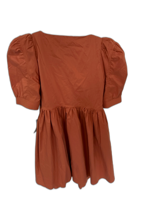 En Saison Size S Rust Cotton Blend Short Balloon Sleeve Square Neck Lined Dress Rust / S