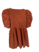 En Saison Size S Rust Cotton Blend Short Balloon Sleeve Square Neck Lined Dress Rust / S