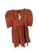 En Saison Size S Rust Cotton Blend Short Balloon Sleeve Square Neck Lined Dress Rust / S