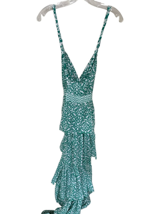 Ro's Garden Size M Teal & White Cotton Rope Strap Block Print Maxi Dress Teal & White / M