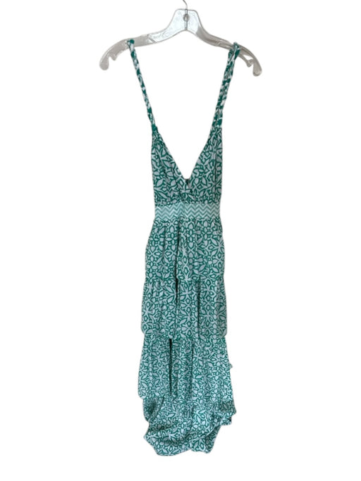 Ro's Garden Size M Teal & White Cotton Rope Strap Block Print Maxi Dress Teal & White / M