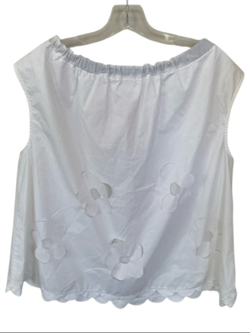 Meimeij Size 46 White & Black Cotton Sleeveless Cut Outs Flowers Top White & Black / 46