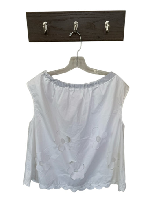 Meimeij Size 46 White & Black Cotton Sleeveless Cut Outs Flowers Top White & Black / 46