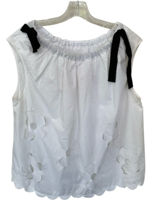 Meimeij Size 46 White & Black Cotton Sleeveless Cut Outs Flowers Top White & Black / 46