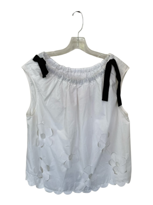 Meimeij Size 46 White & Black Cotton Sleeveless Cut Outs Flowers Top White & Black / 46