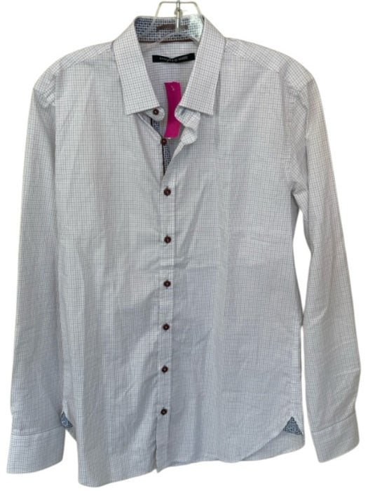 Hammer Made Size 15 White & Brown Cotton Grid Button Down Men's Shirt White & Brown / 15