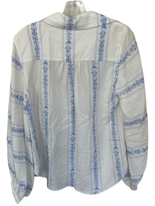 Sancia Size XS White & Blue Tencel & Linen Long Sleeve Flowers Button Down Top White & Blue / XS