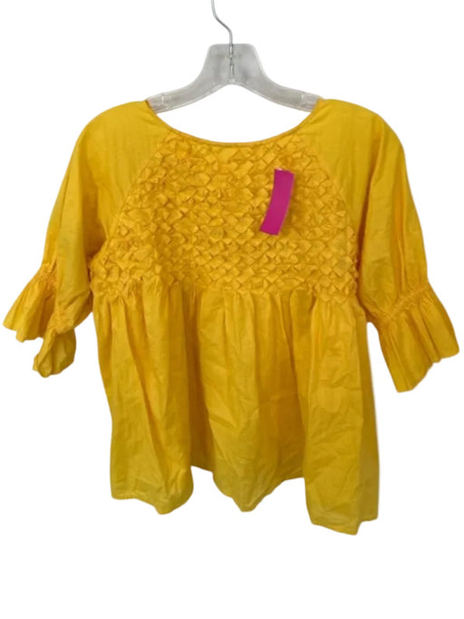 Merlette Size XS Yellow Cotton 3/4 Sleeve Pleat Detail Top Yellow / XS