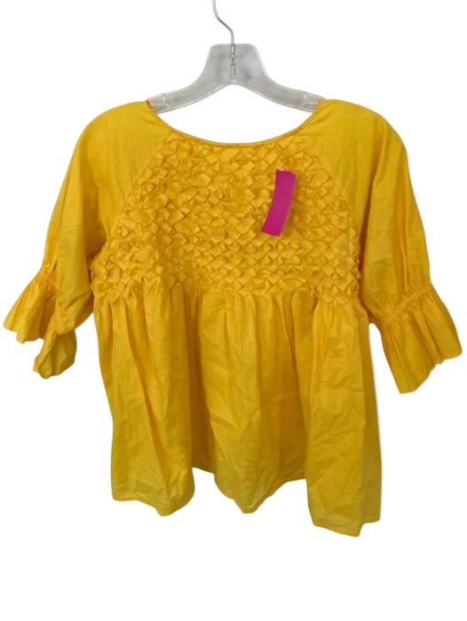 Merlette Size XS Yellow Cotton 3/4 Sleeve Pleat Detail Top Yellow / XS