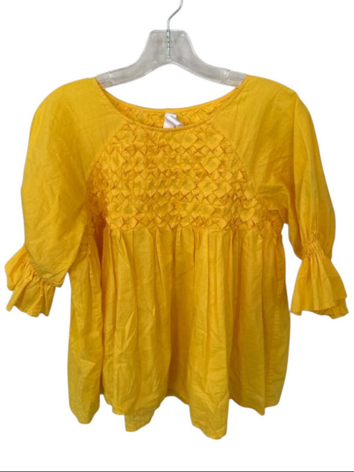 Merlette Size XS Yellow Cotton 3/4 Sleeve Pleat Detail Top Yellow / XS