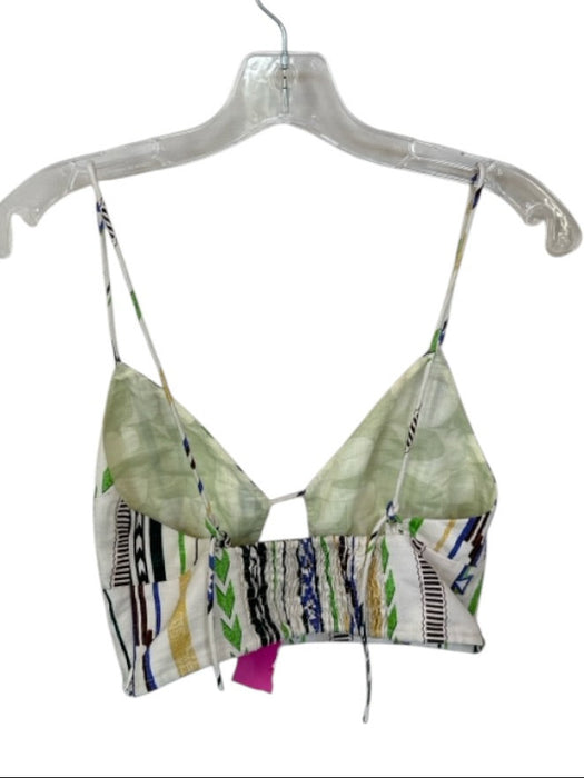 Mariacher Size XS Green & Tan Cotton Spaghetti Strap Aztec Cropped Top Green & Tan / XS