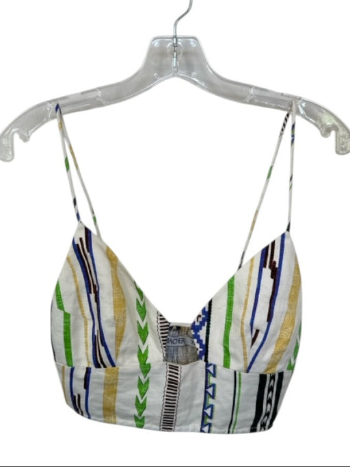 Mariacher Size XS Green & Tan Cotton Spaghetti Strap Aztec Cropped Top Green & Tan / XS
