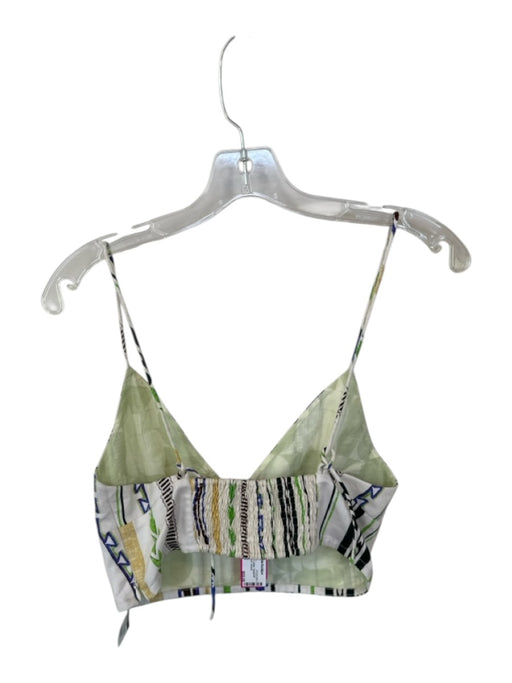 Mariacher Size M Green & Tan Cotton Spaghetti Strap Aztec Cropped Top Green & Tan / M