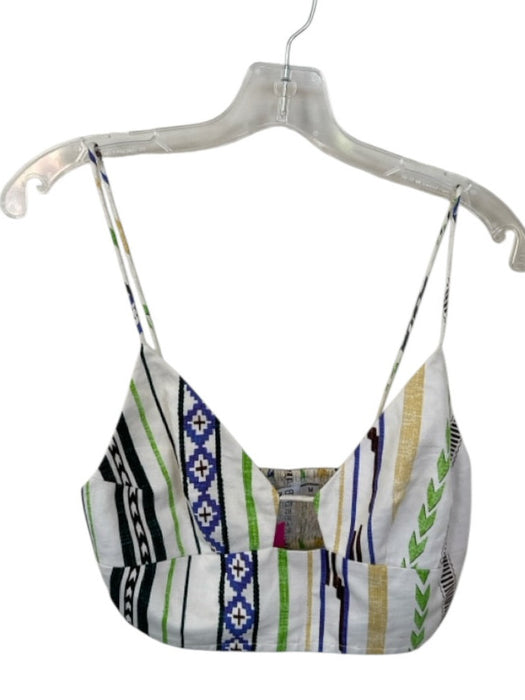 Mariacher Size M Green & Tan Cotton Spaghetti Strap Aztec Cropped Top Green & Tan / M