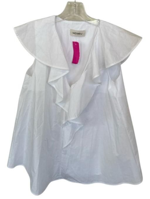 Meimeij Size 40 White Cotton Sleeveless Ruffle Collar Top White / 40