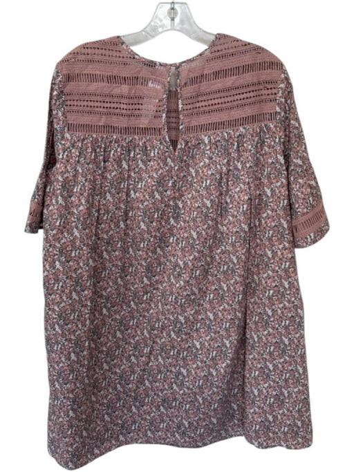 English Factory Size M Mauve & Green Cotton Short Bell Sleeve Flowers Dress Mauve & Green / M