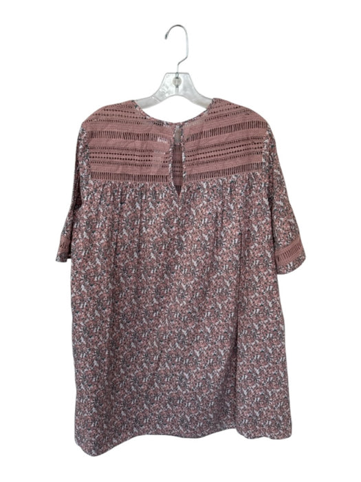English Factory Size M Mauve & Green Cotton Short Bell Sleeve Flowers Dress Mauve & Green / M