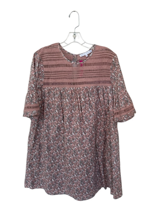 English Factory Size M Mauve & Green Cotton Short Bell Sleeve Flowers Dress Mauve & Green / M