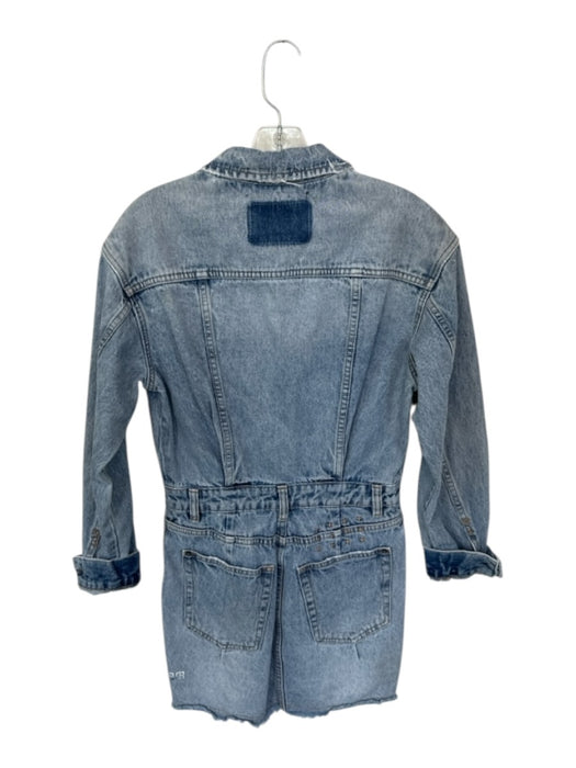Ksubi Size M Med Light Wash Cotton Long Sleeve Front Zip Denim Raw Hem Dress Med Light Wash / M