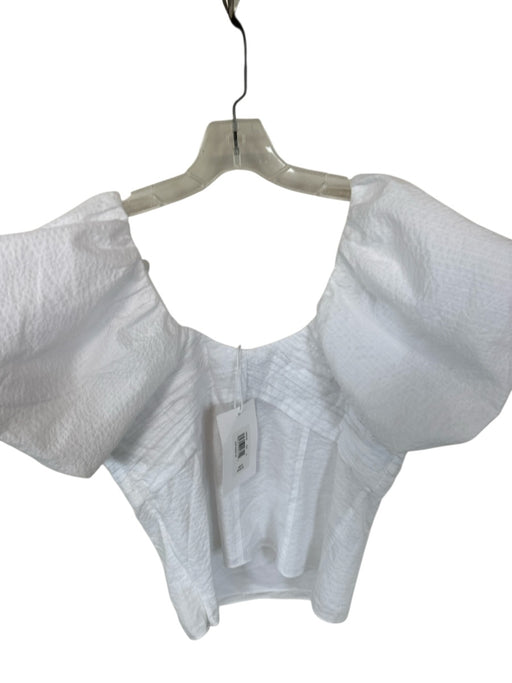 Frame Size M White Cotton Short Balloon Sleeve Pleated V Neck Top White / M