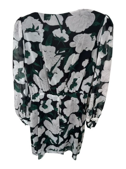 The Kooples Size 3/L Green & Black Polyester Long Sleeve Flowers Dress Green & Black / 3/L