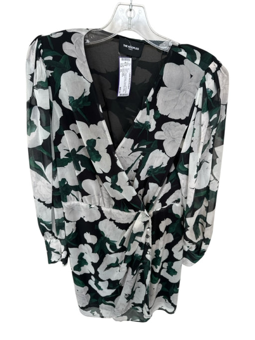 The Kooples Size 3/L Green & Black Polyester Long Sleeve Flowers Dress Green & Black / 3/L