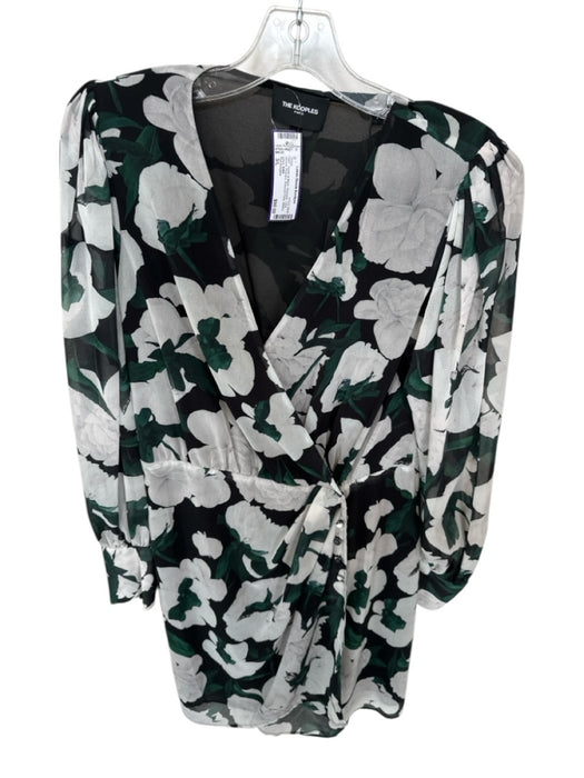 The Kooples Size 3/L Green & Black Polyester Long Sleeve Flowers Dress Green & Black / 3/L