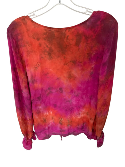 Mij by Michelle Jonas Size S Orange & Pink Silk Long Bell Sleeve Tie Dye Top Orange & Pink / S
