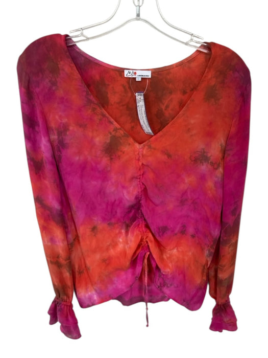 Mij by Michelle Jonas Size S Orange & Pink Silk Long Bell Sleeve Tie Dye Top Orange & Pink / S