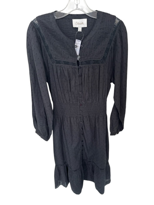 Cleobella Size XS Black Cotton Long Sleeve Swiss Dot Smocked Waist Maxi Dress Black / XS