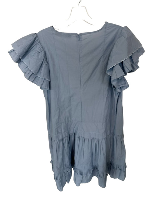 Hunter Bell Size L Slate Blue Cotton Short Sleeve Scallopped Hem Buttons Dress Slate Blue / L