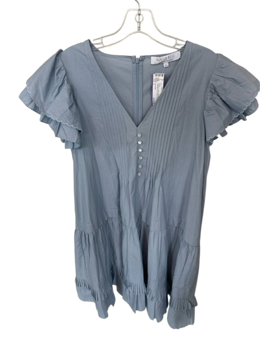 Hunter Bell Size L Slate Blue Cotton Short Sleeve Scallopped Hem Buttons Dress Slate Blue / L