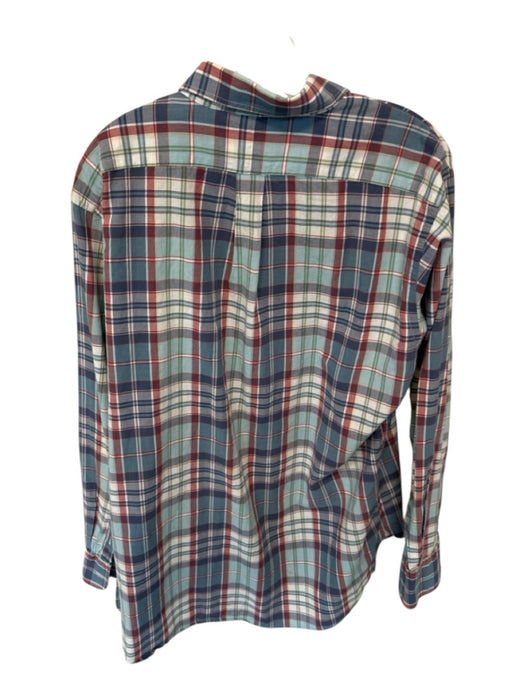 H Stockton Size L Blue & Red Cotton Plaid Quarter Button Men's Shirt Blue & Red / L