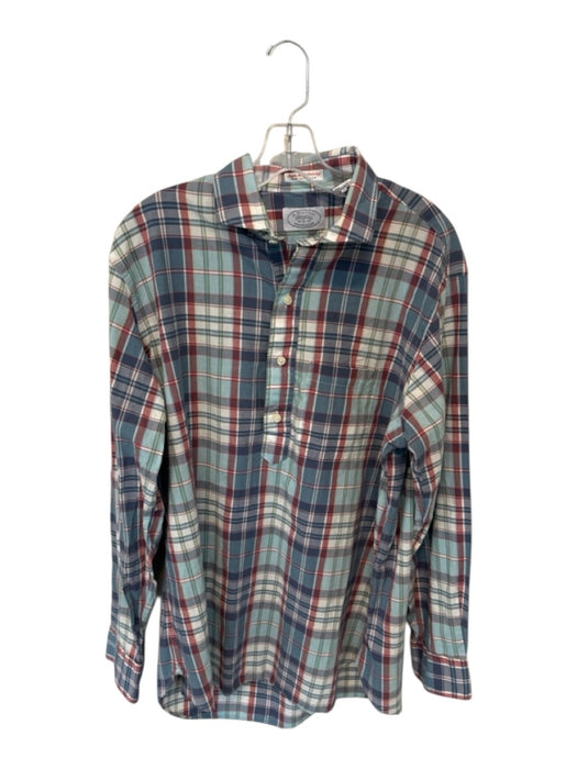 H Stockton Size L Blue & Red Cotton Plaid Quarter Button Men's Shirt Blue & Red / L