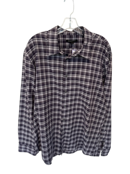 John Varvatos Size XL Purple & White Cotton Plaid Button Down Men's Shirt Purple & White / XL