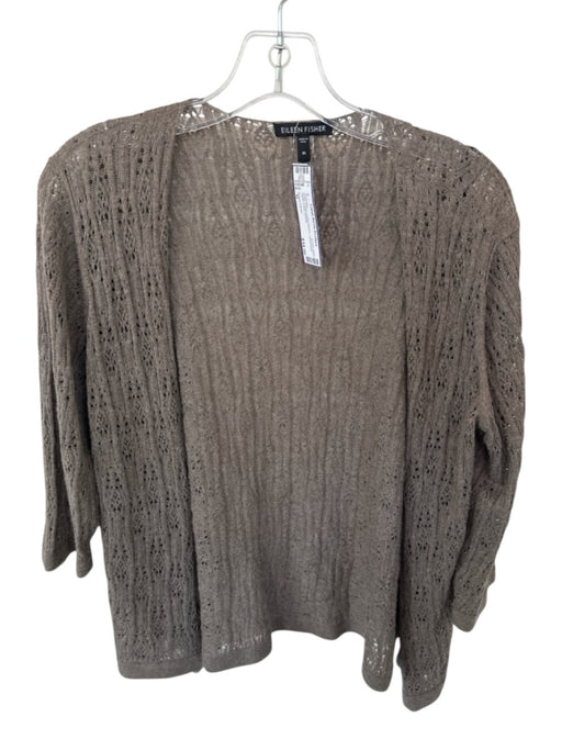 Eileen Fisher Size M Gray Cotton Long Sleeve Loose Knit Open Front Sweater Gray / M