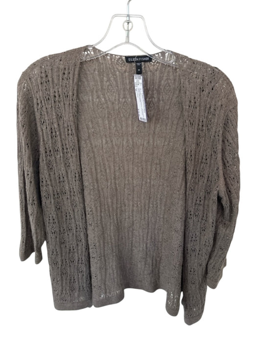 Eileen Fisher Size M Gray Cotton Long Sleeve Loose Knit Open Front Sweater Gray / M