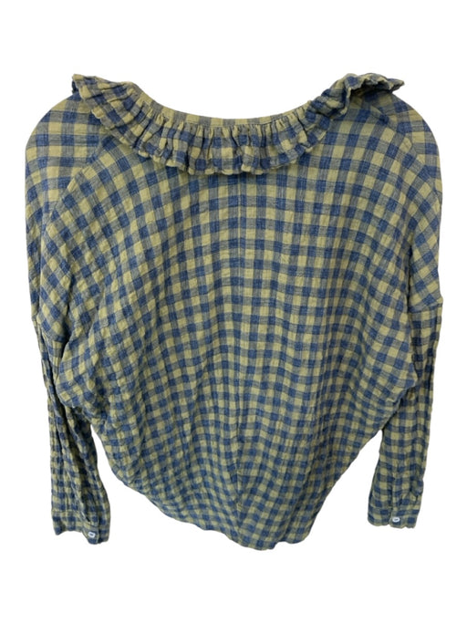 A Shirt Thing Size S Green & Navy Cotton Blend Long Sleeve Checkered V Neck Top Green & Navy / S
