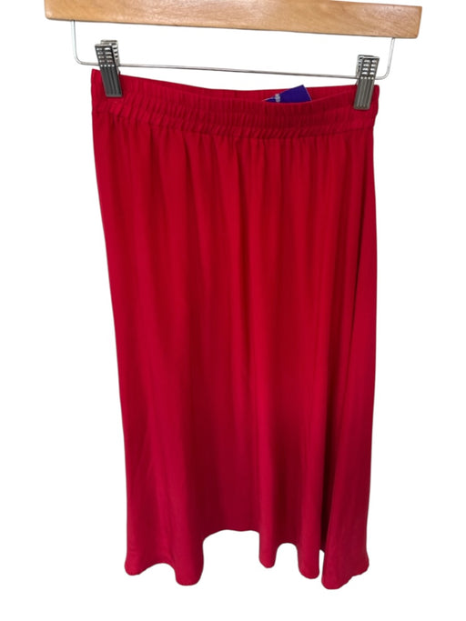 LaRoque Size XS Red Silk Elastic Waist Midi Skirt Red / XS