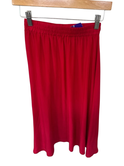 LaRoque Size XS Red Silk Elastic Waist Midi Skirt Red / XS