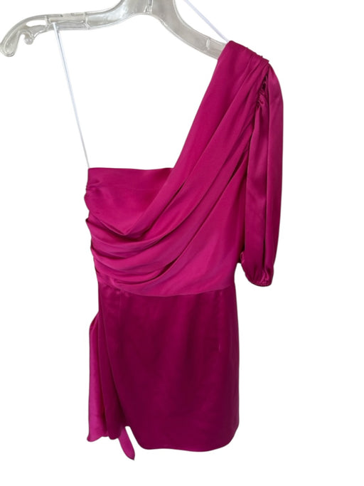 Amanda Uprichard Size S Fushcia Silk One Sleeve Gathered Side Zip Sash Dress Fushcia / S