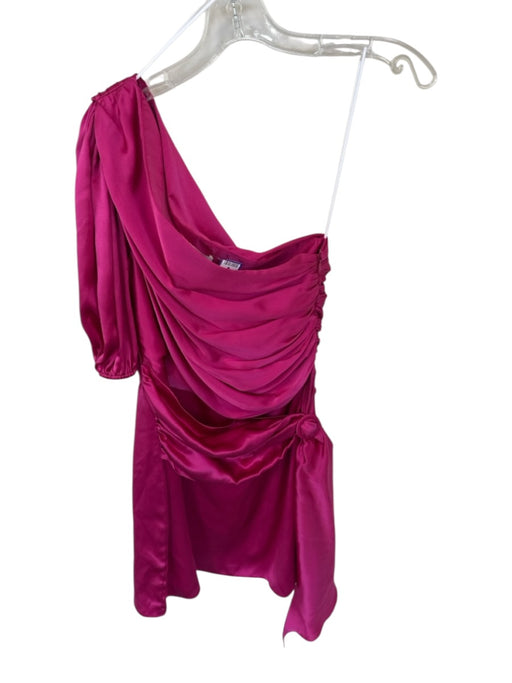 Amanda Uprichard Size S Fushcia Silk One Sleeve Gathered Side Zip Sash Dress Fushcia / S