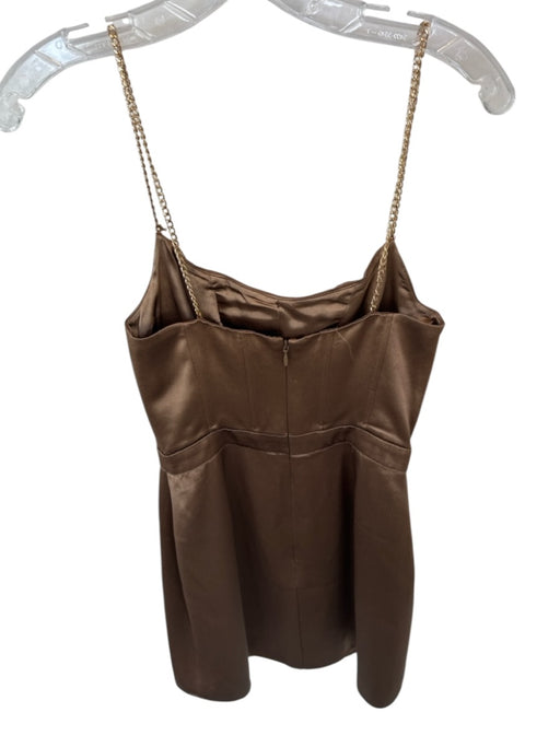 Retrofete Size XS Brown & Gold Acetate Chain Strap Corset Bodice Back Zip Dress Brown & Gold / XS
