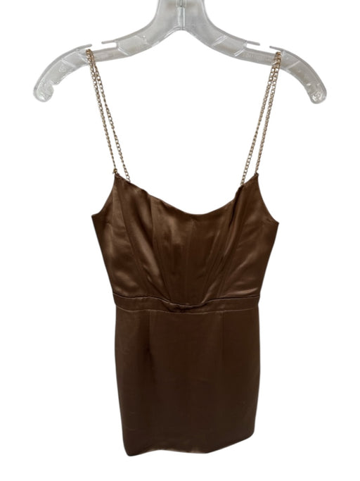 Retrofete Size XS Brown & Gold Acetate Chain Strap Corset Bodice Back Zip Dress Brown & Gold / XS