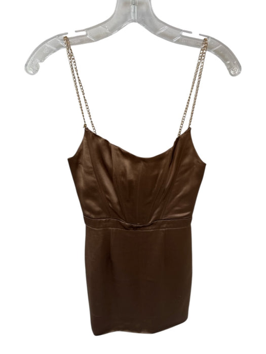 Retrofete Size XS Brown & Gold Acetate Chain Strap Corset Bodice Back Zip Dress Brown & Gold / XS